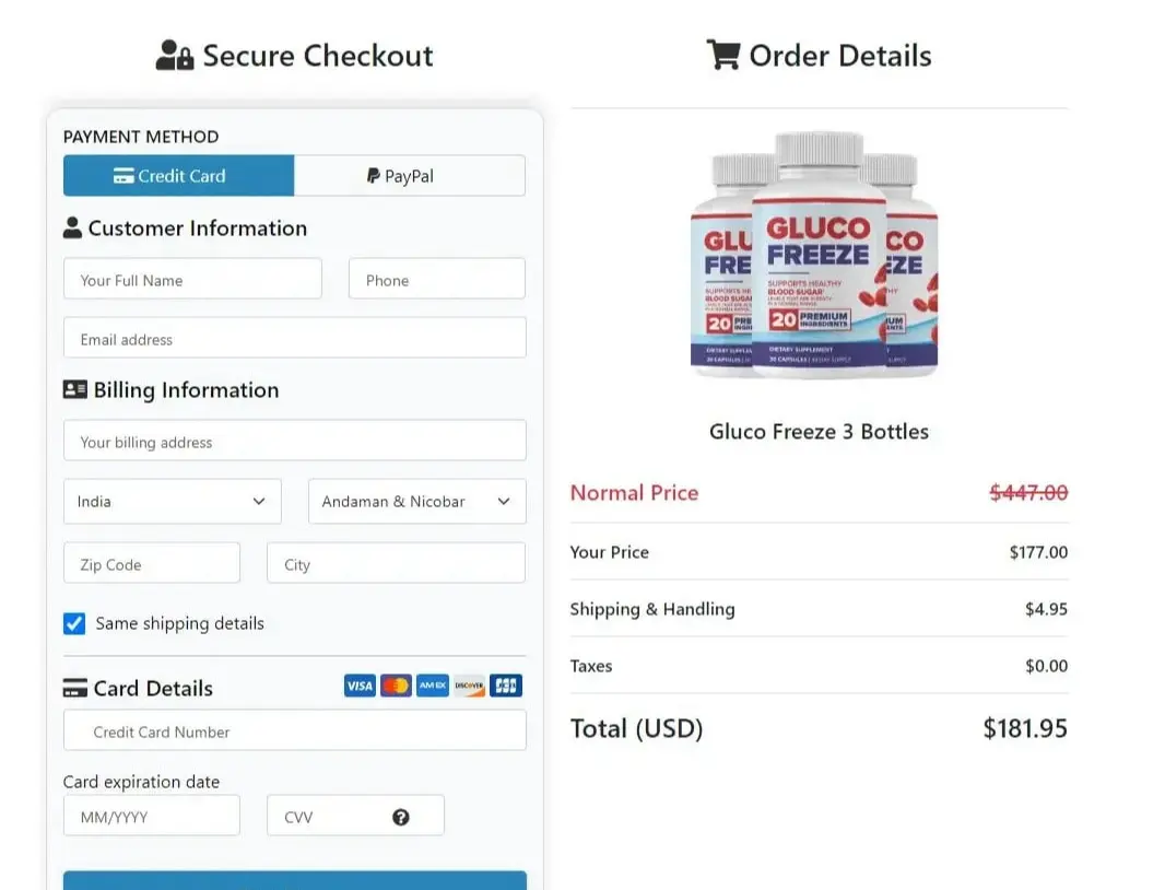 GlucoFreeze order page